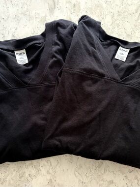 2 PINK Victoria's Black V-Neck PJ Shirt. Size Large.